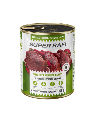 RAFI Super s jeleňom a srdcami z kačice 800g paštéta pre psov