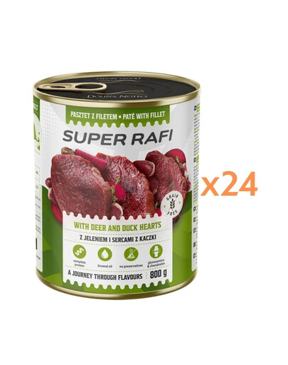 RAFI Super s jeleňom a srdcami z kačice 24x800g paštéta pre psov
