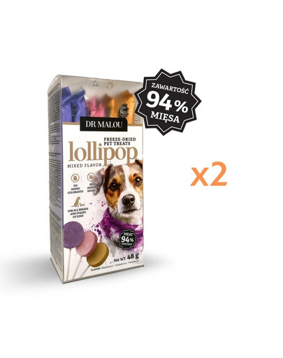 DR MALOU Lollipop Mixed Flavor Liofilizované mäsové lízanky pre psov 2x48g (6 ks)