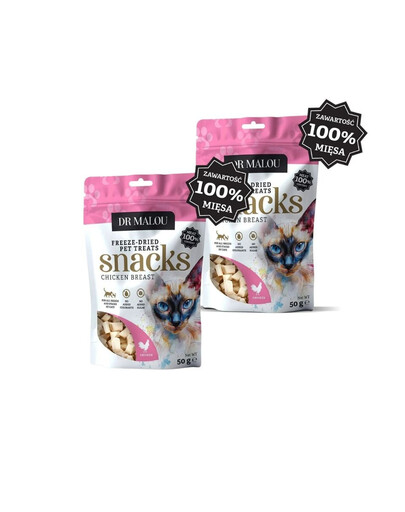 DR MALOU Mäsové kocky 100% lyofilizovanej kuracej prsnej mäsa 2x50g maškrty pre mačky