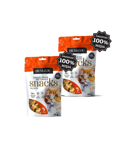 DR MALOU Mäsové kocky 100% lyofilizovaného mäsa lososa 2x50g maškrty pre mačky