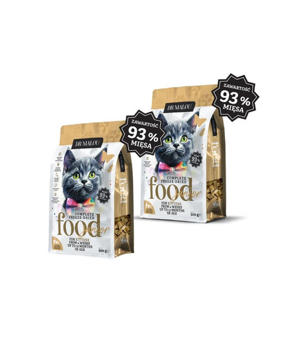 DR MALOU Kitten Liofilizovaná strava Kurča s kozím mliekom a žĺtkom 2x500g suchá strava pre mačiatka