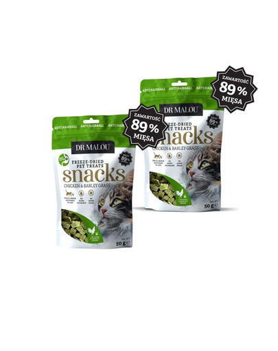 DR MALOU Kostky s kuracím mäsom a jačmennou trávou 2x50g maškrty pre mačky