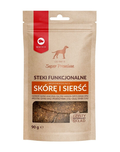 MACED Functional Steaks Losos a kačica 90g pochúťky podporujúce pokožku a srsť