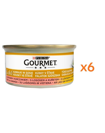 GOURMET Zlatý losos a kuracie mäso v omáčke pre mačky 6x85 g