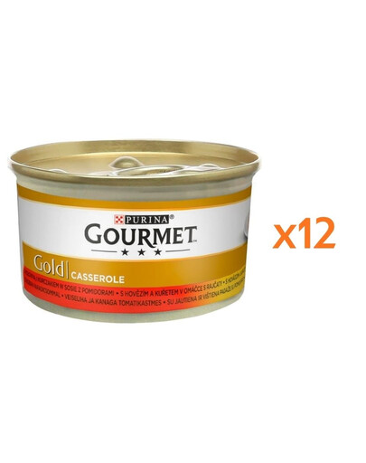 GOURMET Gold Casserole s hovädzím a kuracím mäsom v omáčke 12x85 g