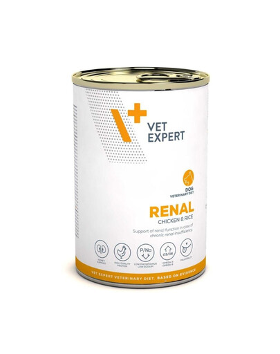 VET EXPERT Veterinary Diet Dog Renal Chicken and Rice 400g kurča, krmivo pre psov podporujúca funkciu obličiek