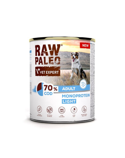 RAW PALEO COD LIGHT MONOPROTEIN ADULT DOG 800g mokré krmivo pre psy so sklonom k ​​nadváhe, monoproteín s treskou