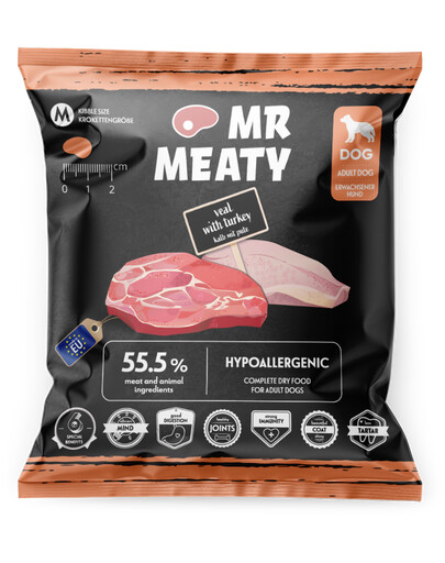 MR MEATY Veal with Turkey M 50g teľacie mäso s morčacím mäsom, suché krmivo pre psov
