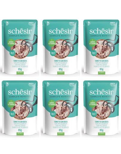 SCHESIR Tuniak s morskou pražmou v želé pre mačky 6x85 g