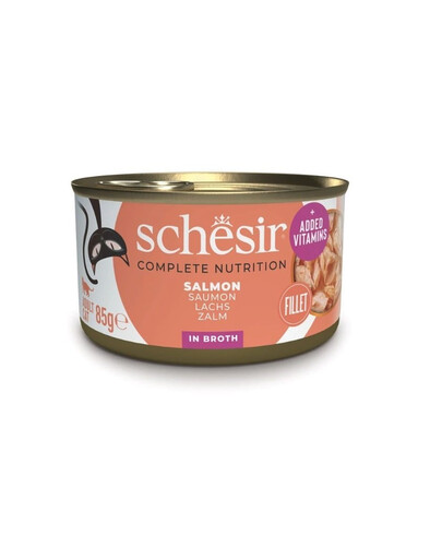 SCHESIR Losos vo vývare pre mačky 12x85 g