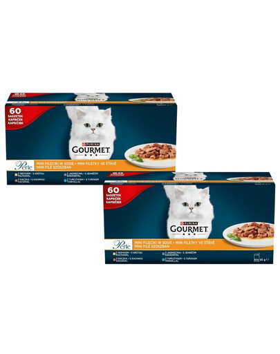 GOURMET Perle Mini fileciki v omáčke 120x85g moriak, kačka, jahňacina a tuniak, mokrá strava pre mačky