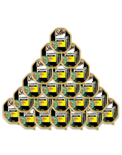 SHEBA Classics 22 x 85 g kompletné mokré krmivo pre dospelé mačky s kačacím a kuracím mäsom v terine