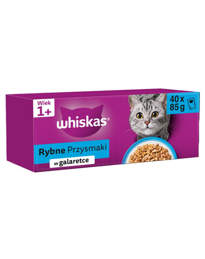 WHISKAS Adult vrecko 4 x 40x85 g Rybie príchute v želé losos, tuniak, treska, biela ryba 3+1 ZADARMO