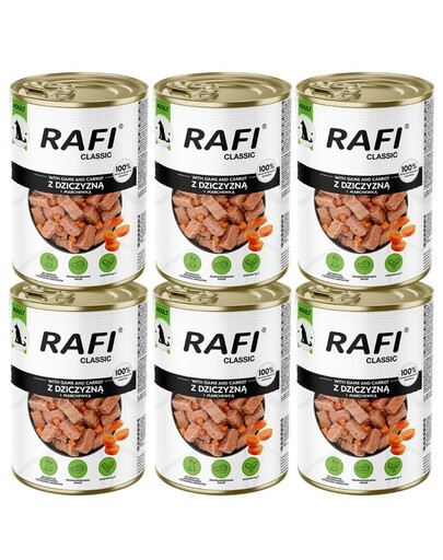 RAFI Classic Jelenie mäso s mrkvou v omáčke 6x1240 g mokré krmivo pre psov všetkých plemien