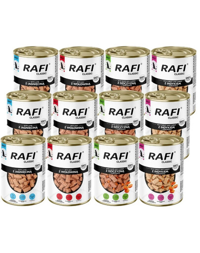 RAFI Classic Mix chutí v omáčke 12x1240 g mokré krmivo pre psov všetkých plemien