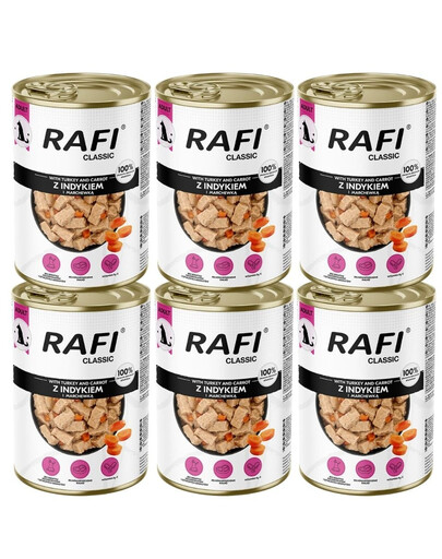 RAFI Classic Morčacie mäso s mrkvou v omáčke 6x1240 g mokré krmivo pre psov všetkých plemien