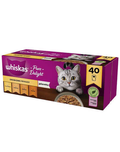 Whiskas Poultry Jellied Fries  4 x 40x85g Hydinové príchute - krmivo pre mačky v želé (s kuracím, kačacím, hydinovým, morčacím mäsom) 3+1 ZADARMO