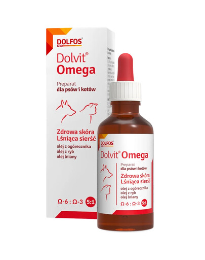 DOLFOS Dolvit Omega 50 ml kyseliny omega na použitie v prípade nadmerného vypadávania srsti pre psov a mačky