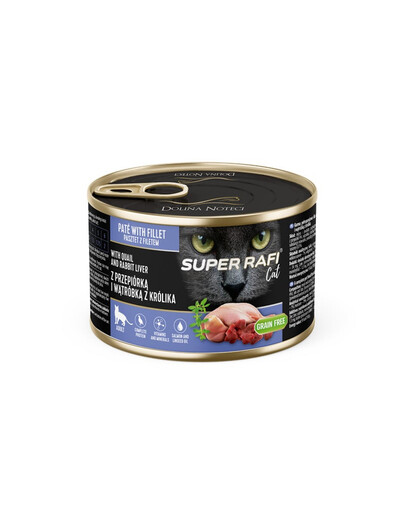 SUPER RAFI Cat s prepelicou a králičou pečeňou 185g konzerva pre mačku
