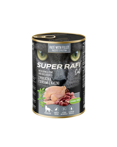SUPER RAFI Cat s perličkou a kačacími srdcami 400g vlhké krmivo pre mačky