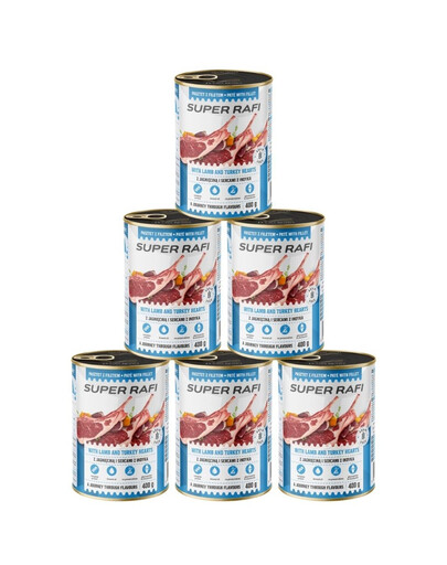 SUPER RAFI z jagnięciną i sercami indyka 6x400 g mokra karma dla psa