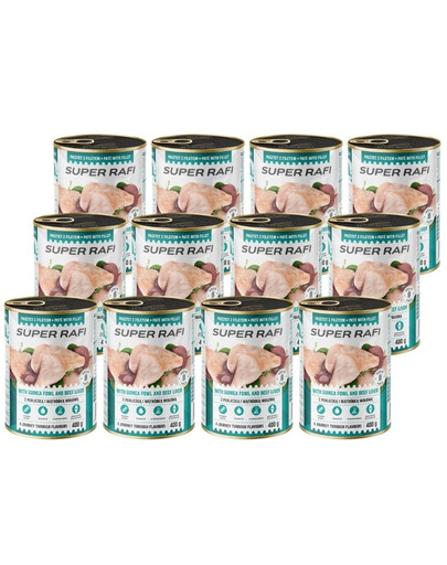SUPER RAFI z perliczką i wątróbką wołową 12x400 g mokra karma dla psa