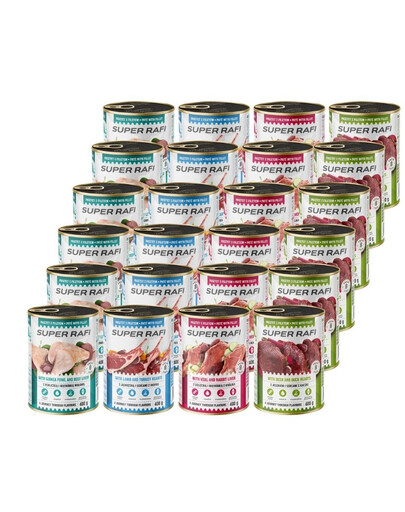 SUPER RAFI Mix smaków 24x400 g mokra karma dla psa
