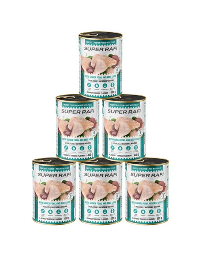 SUPER RAFI z perliczką i wątróbką wołową 6x400 g mokra karma dla psa