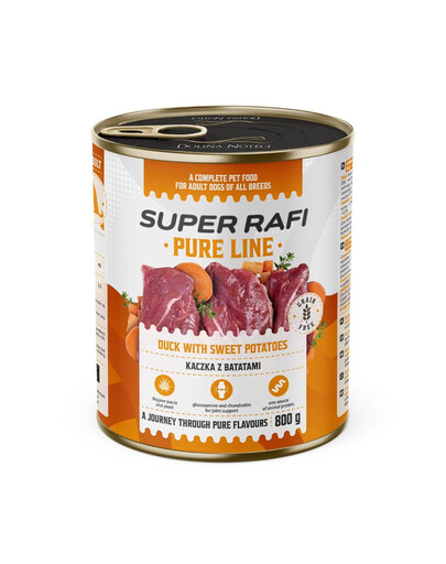 SUPER RAFI Pure Line kačica so sladkými zemiakmi 800g mokré krmivo pre psov