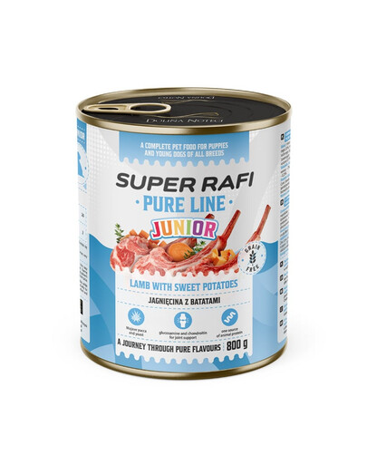 SUPER RAFI Pure Line Junior jahňacina s batatmi 800g konzerva pre šteniatka a mladých psov