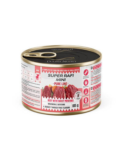 SUPER RAFI Mini Pure Line s hovädzinou a batatmi 185g konzerva pre psov malých plemien