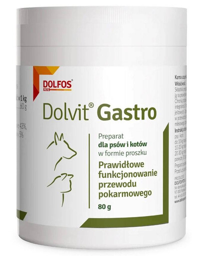 DOLFOS Dolvit Gastro 80g Prípravok na správne fungovanie tráviaceho traktu pre psov a mačky