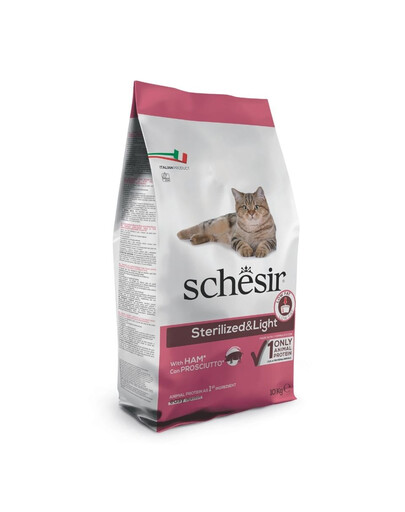 SCHESIR Original Sterilized and Light Ham 10 kg suché krmivo pre mačky po sterilizácii a ľahko stráviteľné