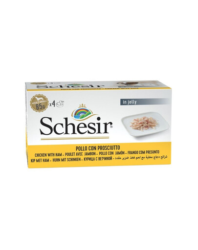SCHESIR Kuracie mäso so šunkou v želé 4x85 g mokré krmivo pre psov
