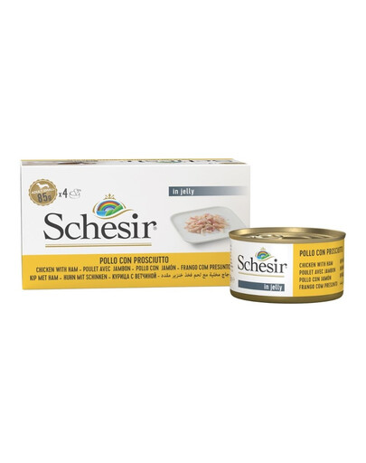 SCHESIR Kuracie mäso so šunkou v želé 4x85 g mokré krmivo pre psov