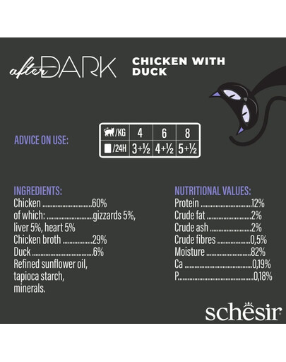 SCHESIR After Dark Kurací v kačacom vývare 80 g mokré krmivo pre mačky