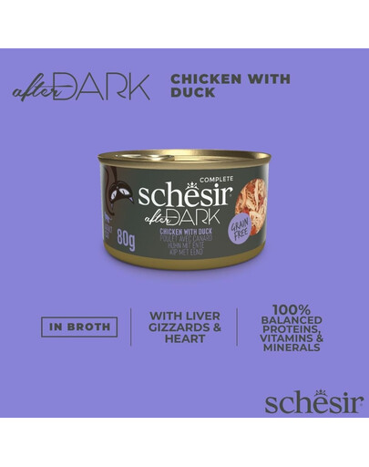 SCHESIR After Dark Kurací v kačacom vývare 80 g mokré krmivo pre mačky