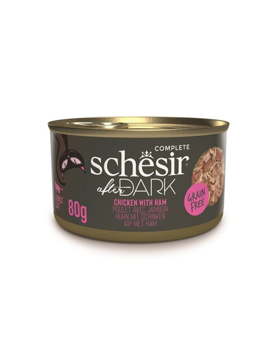 SCHESIR After Dark Kuracie so šunkou vo vývare 80 g mokré krmivo pre mačky