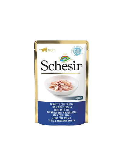 SCHESIR Doplnkové krmivo pre mačky s tuniakom a morským vlkom 12x50 g