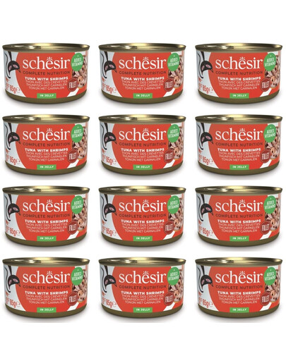 SCHESIR Tuniak s krevetami v želé pre mačky 12x85 g