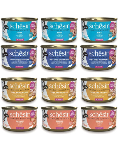 SCHESIR Sada zmiešaných príchutí vo vývare 12x85g (4 príchute)
