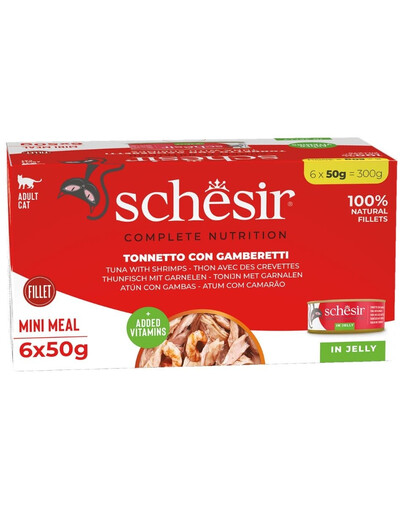SCHESIR Tuniak s krevetami v želé 6x50 g mokré krmivo pre mačky