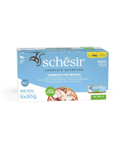 SCHESIR Tuniak s morským vlkom v želé pre mačky 6x50g