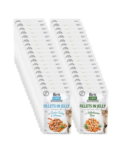 BRIT Care Fillets in Jelly Mix príchute 48 x 85 g morčacie a krevetové, tuniak pre mačky