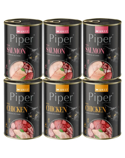 PIPER Animals Mix Flavors 6 x 400 s lososom a kuracím mäsom, mokré krmivo pre mačky