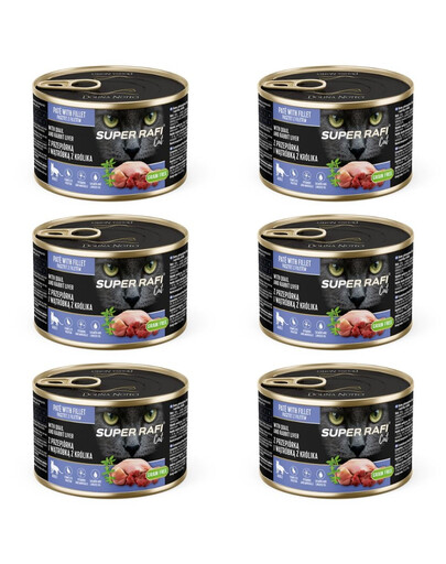 SUPER RAFI Cat s prepeličou a králičou pečeňou 6x185g mokré krmivo pre mačky