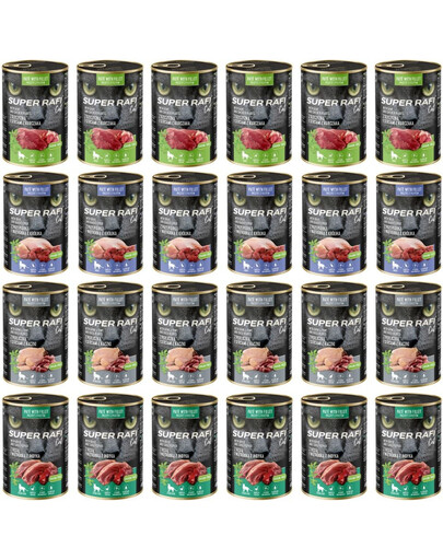 SUPER RAFI Cat Mix 4 príchute 24x400g mokré krmivo pre mačky