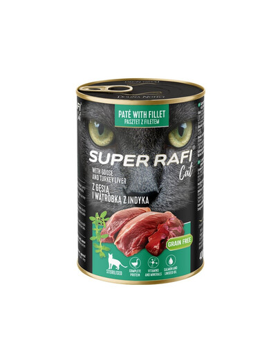 SUPER RAFI Cat s husacou a morčacou pečeňou 6x400g mokré krmivo pre sterilizované mačky