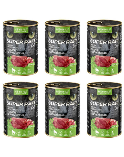 SUPER RAFI Cat s jelením a kuracími srdcami 6x400g mokré krmivo pre mačky